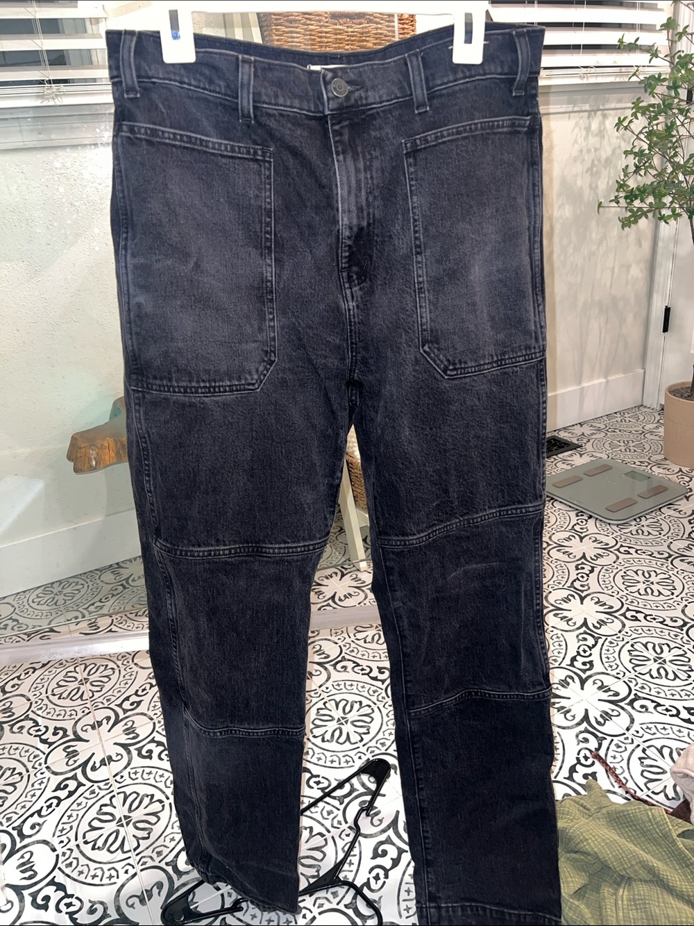 Womens Black Washed Utility Jeans – Classic Straight Fit